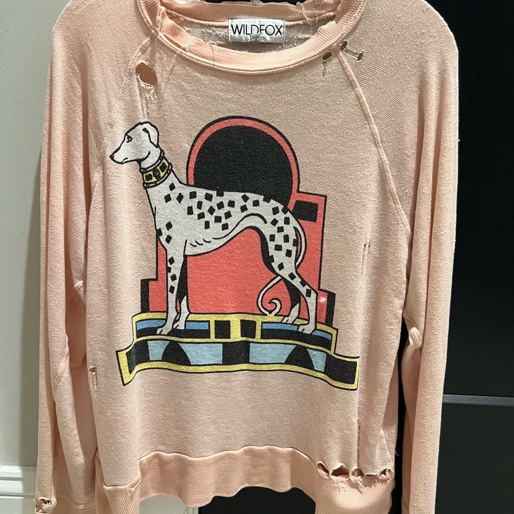 Wildfox Light Peach”Destroyed” Dalmatian Graphic Sweater